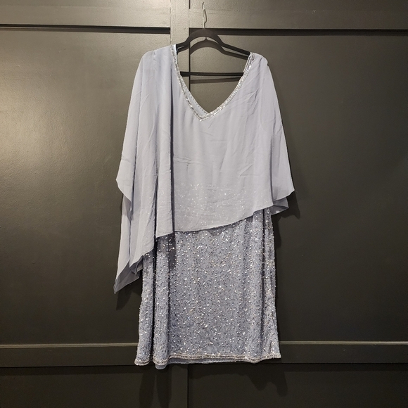 J Kara  Caplet V-Neck Mini Cocktail Beaded embellished blue sequin Dress 22w - Picture 7 of 13